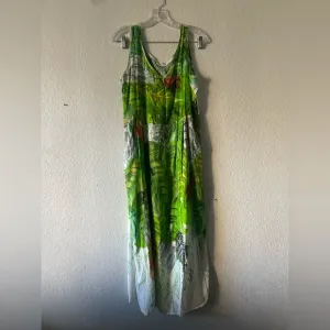 Jams World Tropical Leaf Print M Sleeveless Dress Boho Vintage Vibrant Artsy