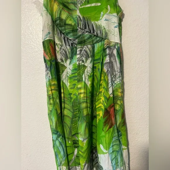 Jams World Tropical Leaf Print M Sleeveless Dress Boho Vintage Vibrant Artsy