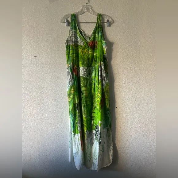 Jams World Tropical Leaf Print M Sleeveless Dress Boho Vintage Vibrant Artsy