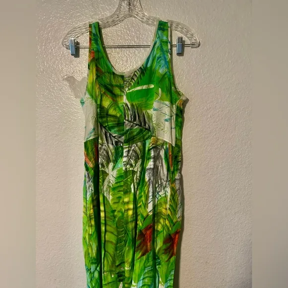 Jams World Tropical Leaf Print M Sleeveless Dress Boho Vintage Vibrant Artsy