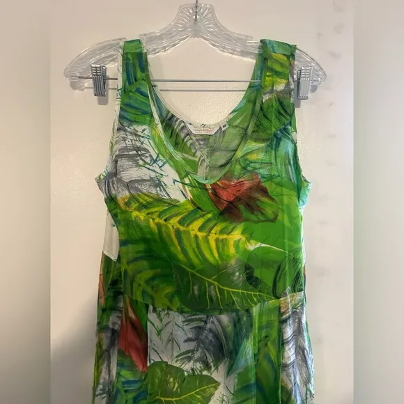 Jams World Tropical Leaf Print M Sleeveless Dress Boho Vintage Vibrant Artsy