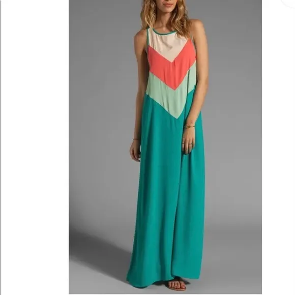 Jarlo Marnie Maxi Dress Women’s Green Chevron Racerback Colorblock NWT Size M