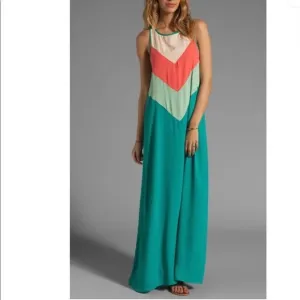 Jarlo Marnie Maxi Dress Women’s Green Chevron Racerback Colorblock NWT Size M