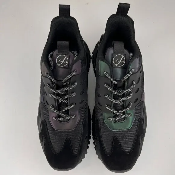 Javi Mens Black Low Top Mesh Surface Chunky Lace Up Size 9 Basketball Shoes