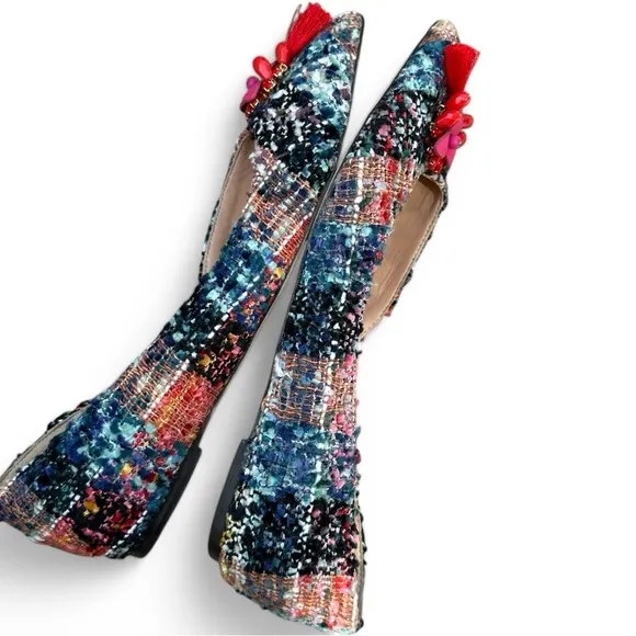 J.Crew Embellished Multicolored Tweed Pointed Audrey Flats Preppy Academia 6.5