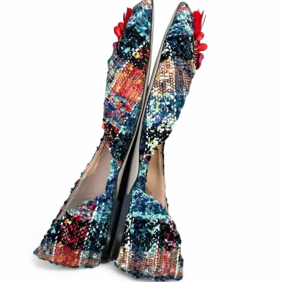 J.Crew Embellished Multicolored Tweed Pointed Audrey Flats Preppy Academia 6.5