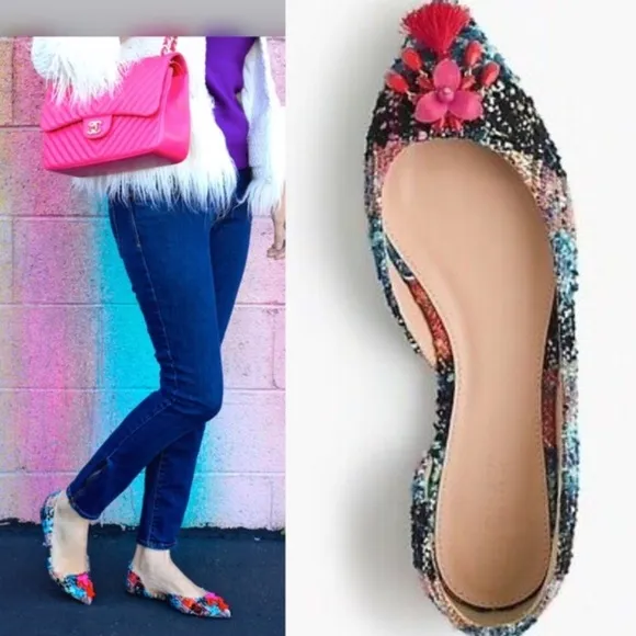 J.Crew Embellished Multicolored Tweed Pointed Audrey Flats Preppy Academia 6.5