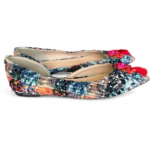 J.Crew Embellished Multicolored Tweed Pointed Audrey Flats Preppy Academia 6.5