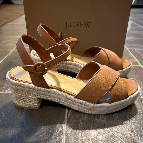 J.CREW Sueded Heeled Platform Espadrilles