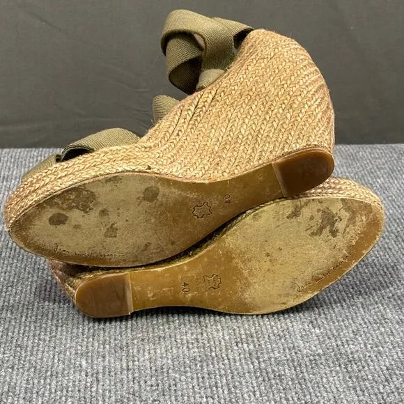 Jean Michel Cazabat Espadrilles Women’s 9.5 Strappy High Wedge Boho Olive Green