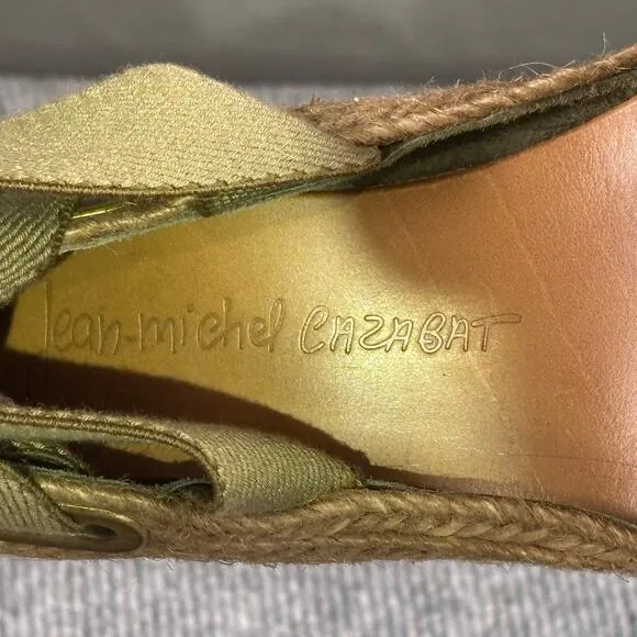 Jean Michel Cazabat Espadrilles Women’s 9.5 Strappy High Wedge Boho Olive Green
