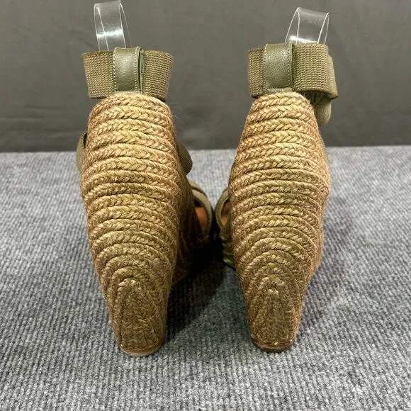 Jean Michel Cazabat Espadrilles Women’s 9.5 Strappy High Wedge Boho Olive Green