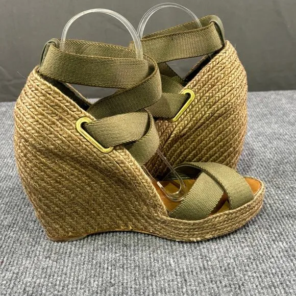 Jean Michel Cazabat Espadrilles Women’s 9.5 Strappy High Wedge Boho Olive Green
