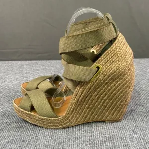 Jean Michel Cazabat Espadrilles Women’s 9.5 Strappy High Wedge Boho Olive Green
