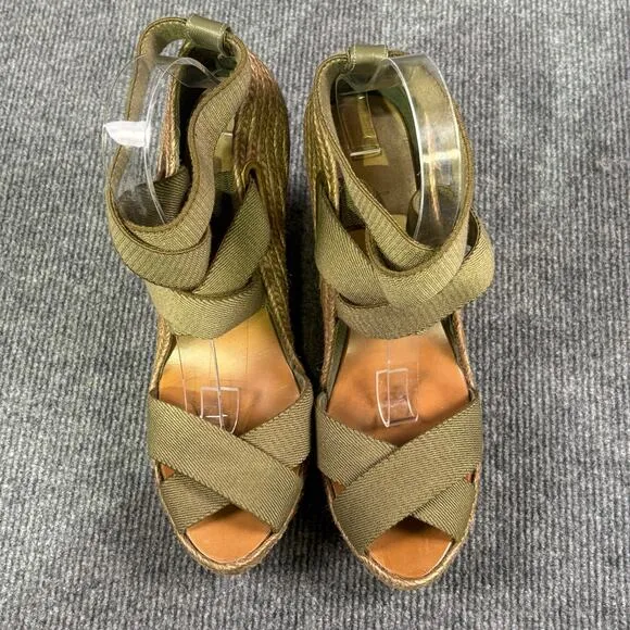 Jean Michel Cazabat Espadrilles Women’s 9.5 Strappy High Wedge Boho Olive Green