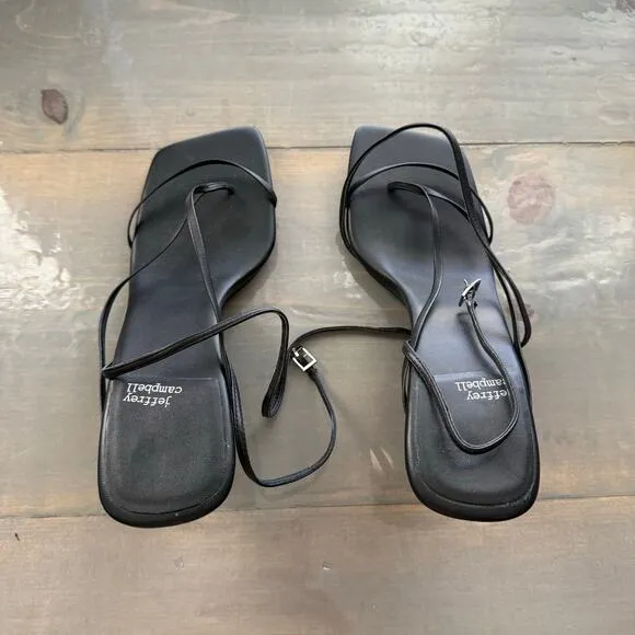 Jeffrey Campbell Black Square Toe Strappy Sandal Heel Sz 9.5