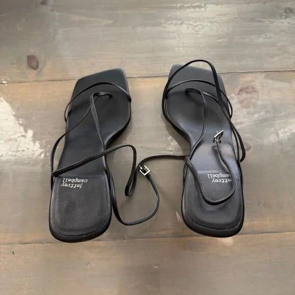 Jeffrey Campbell Black Square Toe Strappy Sandal Heel Sz 9.5
