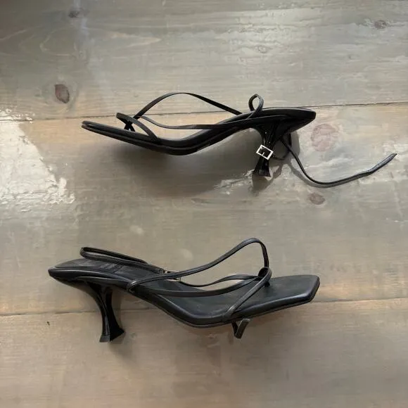 Jeffrey Campbell Black Square Toe Strappy Sandal Heel Sz 9.5