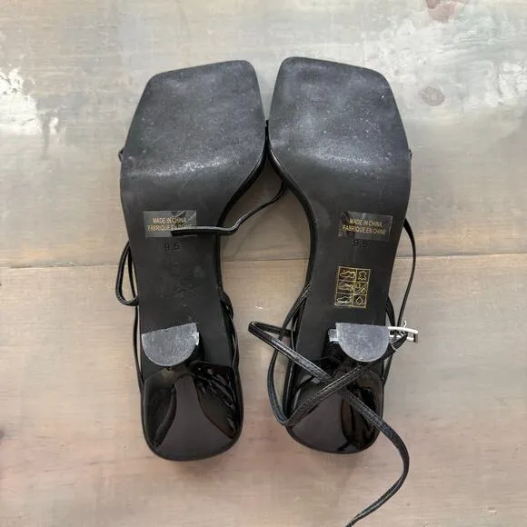 Jeffrey Campbell Black Square Toe Strappy Sandal Heel Sz 9.5