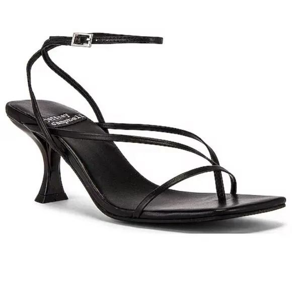 Jeffrey Campbell Black Square Toe Strappy Sandal Heel Sz 9.5