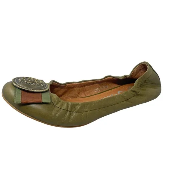 Jeffrey Campbell Handmade Ibiza Last Crest Bow Olive‎ Leather Ballet Flats