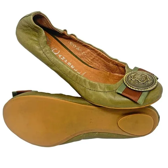 Jeffrey Campbell Handmade Ibiza Last Crest Bow Olive‎ Leather Ballet Flats