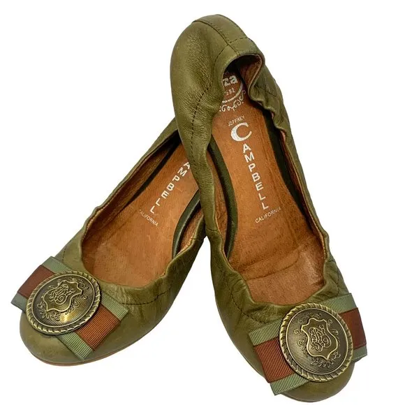 Jeffrey Campbell Handmade Ibiza Last Crest Bow Olive‎ Leather Ballet Flats