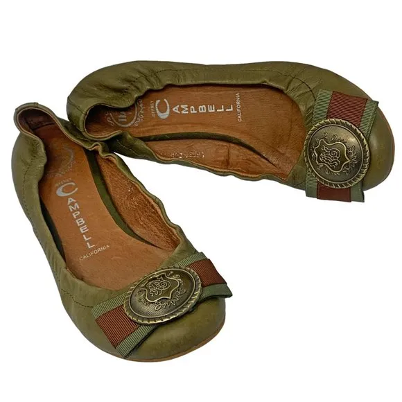 Jeffrey Campbell Handmade Ibiza Last Crest Bow Olive‎ Leather Ballet Flats