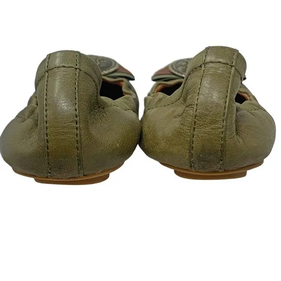 Jeffrey Campbell Handmade Ibiza Last Crest Bow Olive‎ Leather Ballet Flats