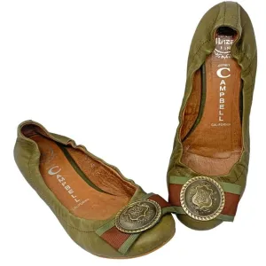 Jeffrey Campbell Handmade Ibiza Last Crest Bow Olive‎ Leather Ballet Flats