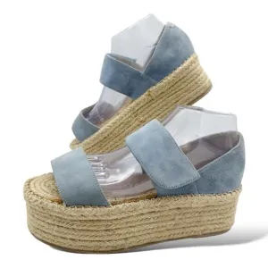 Jeffrey Campbell Light Blue Suede Espadrille Platform Wedge Sandal Size 9