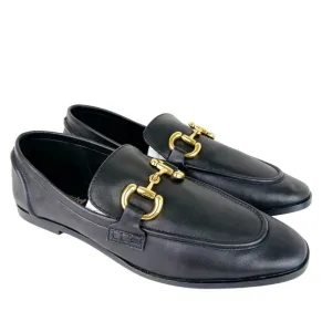 Jeffrey Campbell SZ 11 Velviteen Bit Loafers Black Leather Gold Hardware