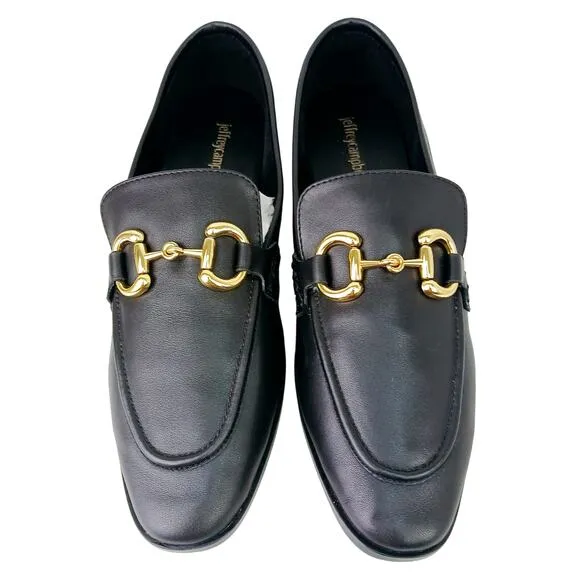 Jeffrey Campbell SZ 11 Velviteen Bit Loafers Black Leather Gold Hardware