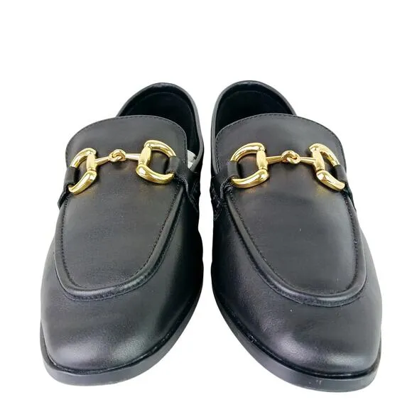 Jeffrey Campbell SZ 11 Velviteen Bit Loafers Black Leather Gold Hardware