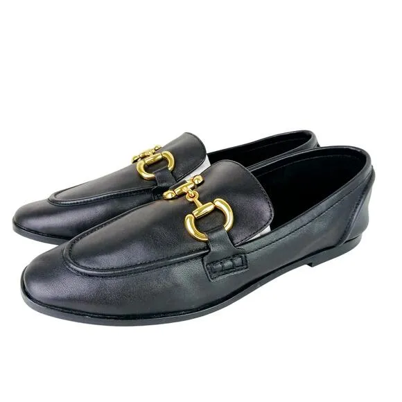 Jeffrey Campbell SZ 11 Velviteen Bit Loafers Black Leather Gold Hardware
