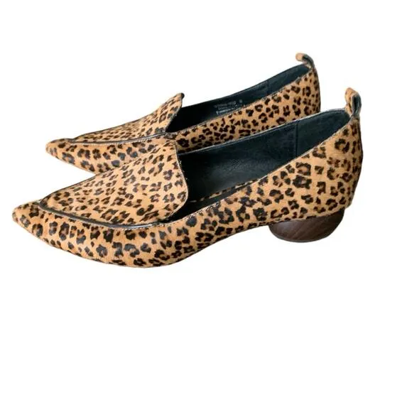Jeffrey Campbell Viona Size 6 Leopard Print Wood Heel Flats Pointed Toe Real Fur
