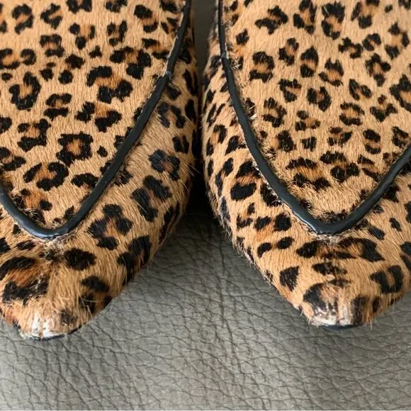 Jeffrey Campbell Viona Size 6 Leopard Print Wood Heel Flats Pointed Toe Real Fur