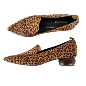 Jeffrey Campbell Viona Size 6 Leopard Print Wood Heel Flats Pointed Toe Real Fur