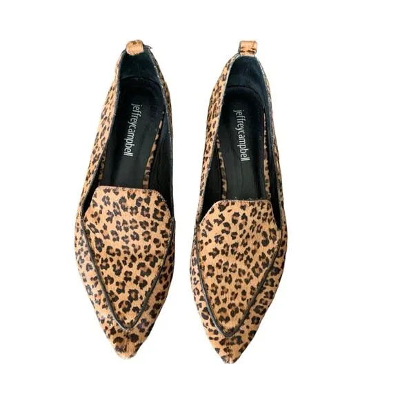 Jeffrey Campbell Viona Size 6 Leopard Print Wood Heel Flats Pointed Toe Real Fur