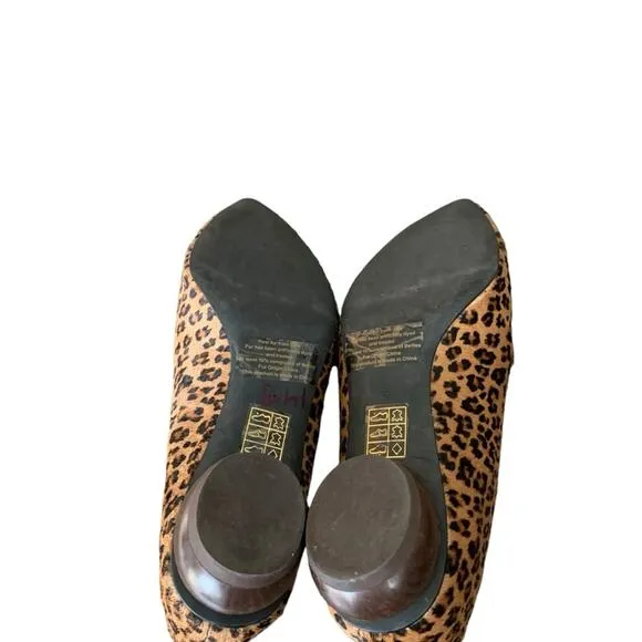 Jeffrey Campbell Viona Size 6 Leopard Print Wood Heel Flats Pointed Toe Real Fur