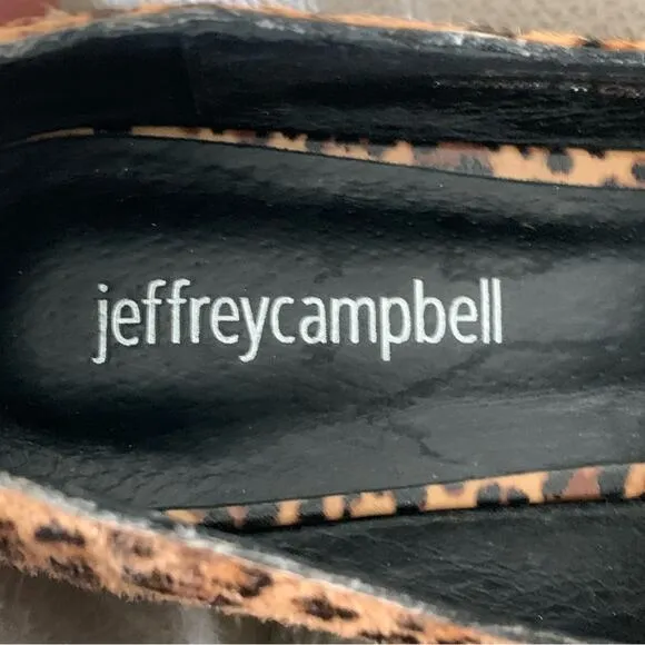 Jeffrey Campbell Viona Size 6 Leopard Print Wood Heel Flats Pointed Toe Real Fur