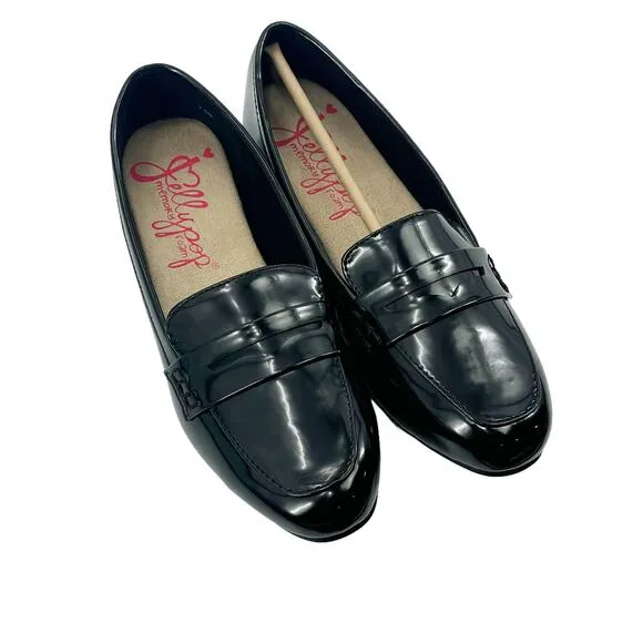 Jelly Pop Rossi Stylish Loafer Slip-On Block Heel Black Patent Size 7.5M NWB