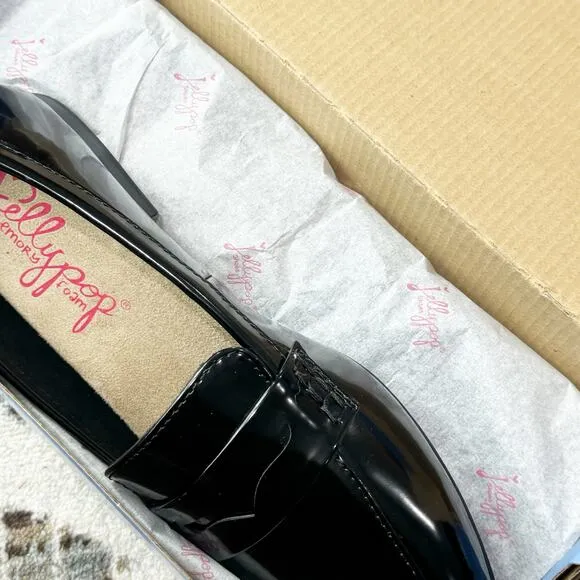 Jelly Pop Rossi Stylish Loafer Slip-On Block Heel Black Patent Size 7.5M NWB