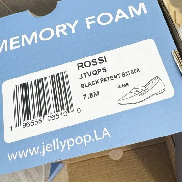 Jelly Pop Rossi Stylish Loafer Slip-On Block Heel Black Patent Size 7.5M NWB