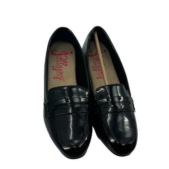 Jelly Pop Rossi Stylish Loafer Slip-On Block Heel Black Patent Size 7.5M NWB