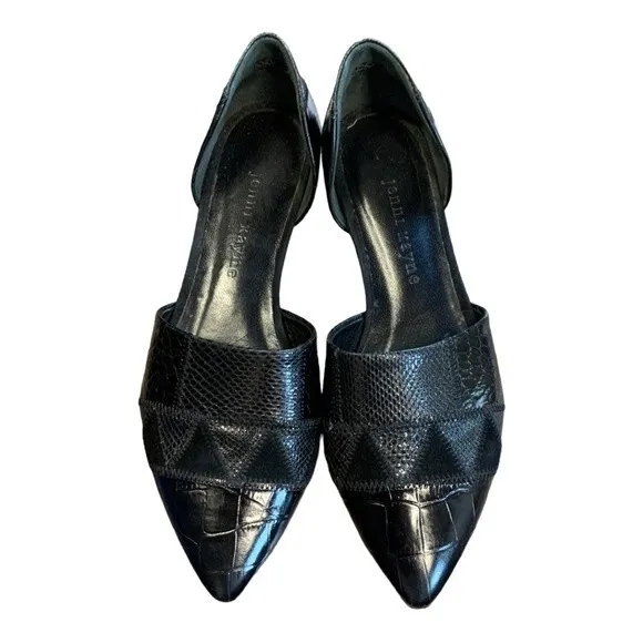 Jenni Kayne | Black d’Orsay Croc Embossed Pointed Flats EU 36 / 6