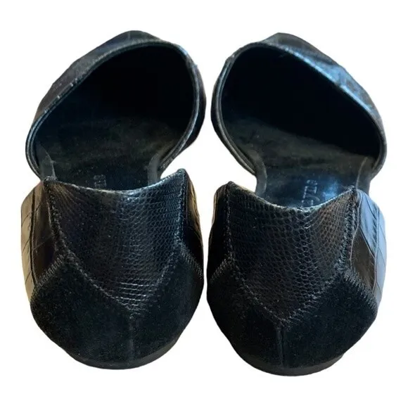 Jenni Kayne | Black d’Orsay Croc Embossed Pointed Flats EU 36 / 6