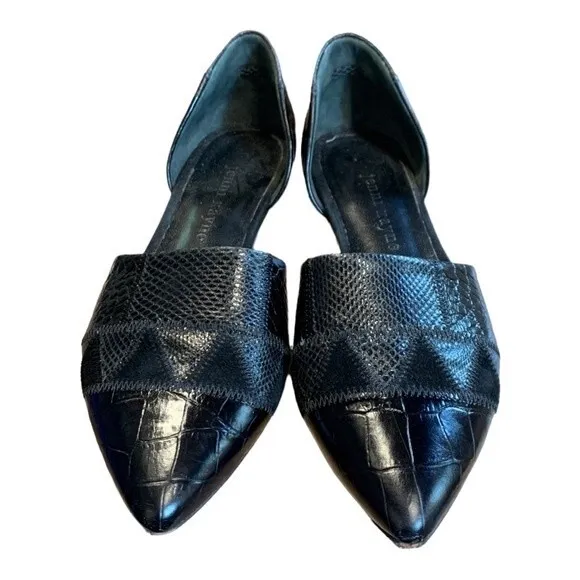 Jenni Kayne | Black d’Orsay Croc Embossed Pointed Flats EU 36 / 6