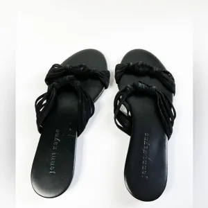 JENNI KAYNE Leather Strappy Flat Slides Sandals Suede Black Size 37