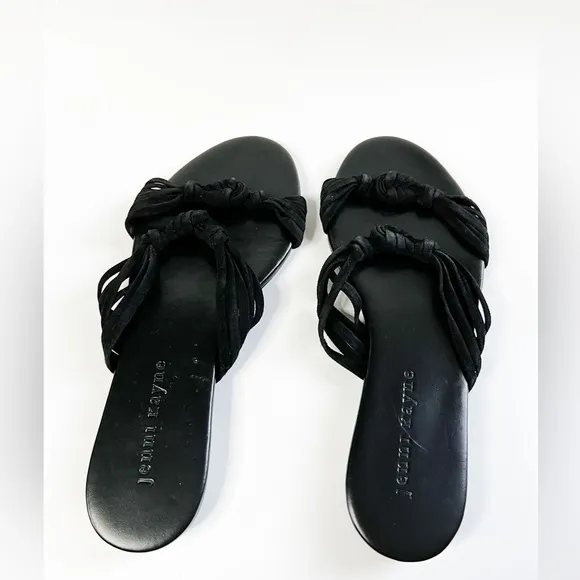 JENNI KAYNE Leather Strappy Flat Slides Sandals Suede Black Size 37